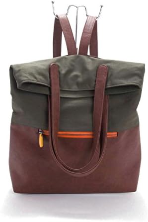 vegan backpack purse with organic cotton and vegan leather, by CANOPY VERDE, available in multiple colors (Olive/Espresso)