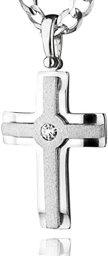 Sterll Men's Solid 925 Silver Necklace with a Silver Cross Pendant With Gift Box Great Gift for Husband or Boyfriend