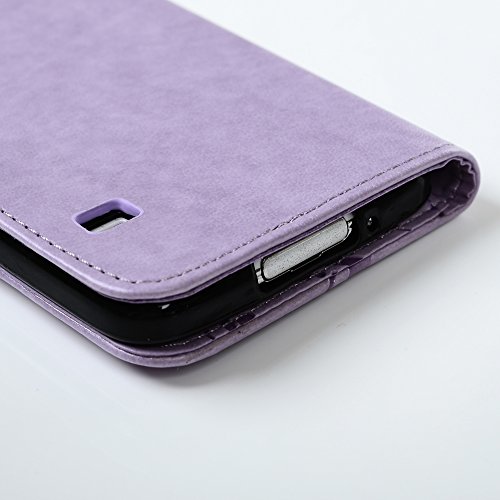 S5 Case, Samsung Galaxy S5 Case - Mavis's Diary Premium Wallet PU Leather with Fashion Embossed Floral Butterfly Magnetic Clasp Card Holders Flip Cover with Hand Strap - Light Purple