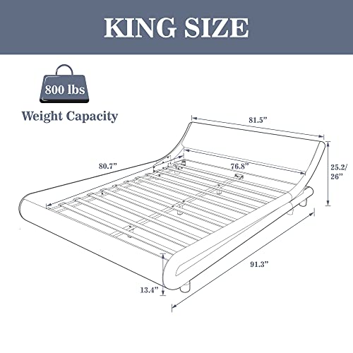 Allewie King Size Bed Frame with Curved Adjustable Headboard, Faux