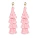 BaubleStar Fashion Tassel Dangle Earrings for Women Layered Long Bonita Tiered Pink Thread Tassel Drop Statement Jewelry