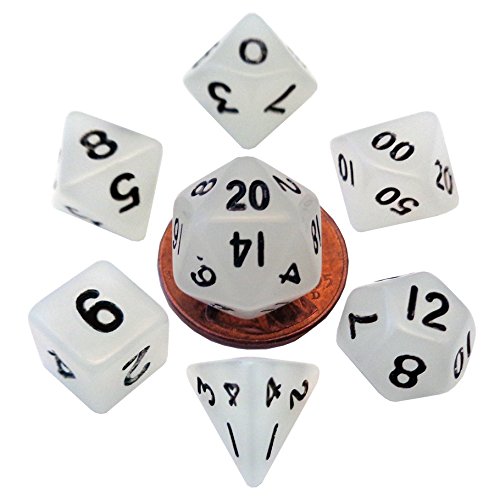 Mini Polyhedral Dice Set: Glow Clear w/Black Numbers (7)