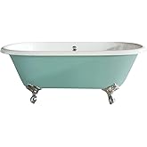 CT Copper Tailor 60”Cast Iron Freestanding Clawfoot Bathtub,Double-ended Soaking Bathtub,with Overflow Drain,Blue,CTCB04B60