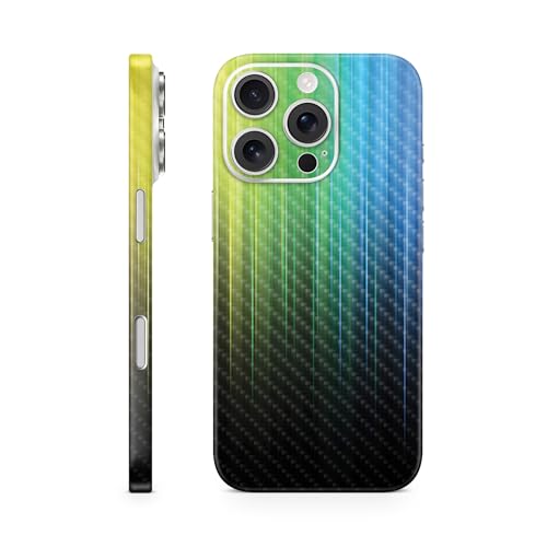 Carbon Fiber Phone Skin Compatible with Apple iPhone 16 Pro - Rainbow Streaks -…