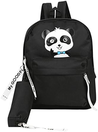 Lolittas Cute Panda Backpack School Bag for Women Teen Girls,Fashion Sling Lightweight Packable Shoulder Crossbody Student (Black)