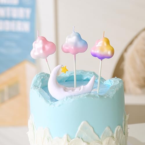 Saododku Birthday Candles, Gradient Color Birthday Candles for Cake, 3PCS Cloud Shaped Birthday Candles Sparklers, 4.1