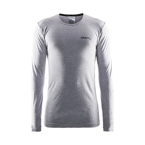 Craft Sportswear Men's Long Sleeve Active Comfort Roundneck Base Layer Seamless Shirt: cooling/sport/bike/ski/run/sun/protection/top, Grey Melange, Small