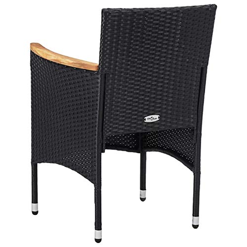 Tidyard 3-tlg. Garten Essgruppe Poly Rattan Sitzgruppe 2 Stühle Gartentisch Gartenmöbel Sitzgarnitur Set Gartengarnitur Gartenmöbel Schwarz Poly Rattan und Akazienholz – Bild 5