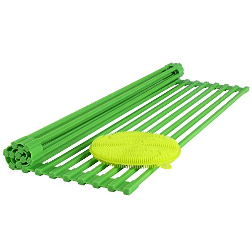 ISINO Multipurpose Countertop Draining Rack , Handy Drain Board Mat Dish Scrubber , Green - Thumbnail 5