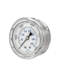 Pic Gauge 202l 254r Glycerin relleno de centro Industrial Back Mount Medidor de presión con acero inoxidable caso, latón Internals, tamaño de lente de plástico, 2 1 2" Dial, tamaño de 1 4" macho NPT Conexión, Rango de 0 5000 PSI