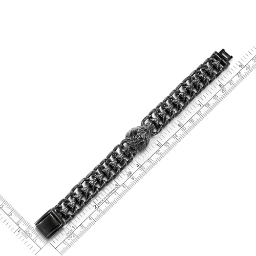 Men's Stainless Steel Wolf Head Bracelet, Texture Scale Chain Link Chain Barbada, Vintage Nordic Viking