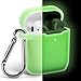 GMYLE Airpods Case, Silicone Protective Shockproof Wireless Charging Airpods Earbuds Case Cover with Keychain kit Set Compatible for Apple AirPods 2 & 1 - Night Glow Neon Green [Front LED Visible]
