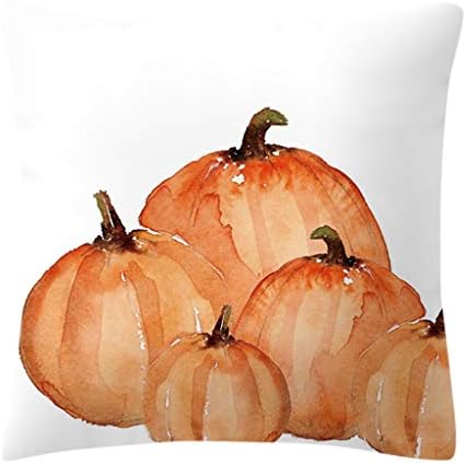 Llwei258 Autumn Decorations Watercolor Pumpkin Printed Waist Throw Pillow Case Peach Velvet Cushion Cover for Halloween Thanksgiving Day
