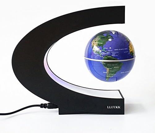 World Map Globe Floating Magnetic Levitation with C Shape Base, 3" Rotating Planet Earth Globe Ball Anti Gravity LED Light night Lamp Educational Gifts for Kids Home Office Table Decoration