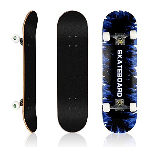 E EVERKING Skateboard 7 Layers Decks 31"x8" Pro Complete Skate Board Maple Wood Longboards for Teens Adults Beginners Girls Boys Kids