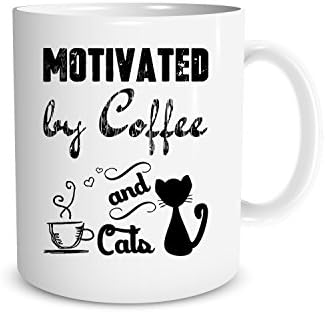 Funny Mug - Motivated by Coffee and Cats - 11 OZ Coffee Mugs - Best Office & Birthday Gifts For Cat Lovers, Mom, Dad, Son, Daughter, Friends - CrazWear Mugs