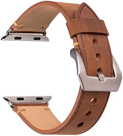 For 38mm Apple Watch Band, Genuine Leather iWatch Strap with Silver Metal Clasp Buckle for Apple Watch Series 3 Series 2 Series 1 Sport Edition (38mm Dark Brown Silver Adaptor)