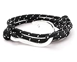 VIRGINSTONE Silver Fish Hook Bracelets on Colorful Nylon Ropes (Black & Gray)