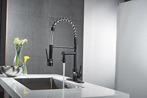 BWE Modern Oil Rubbed Bronze Commercial Pull Down Two Handle Kitchen Sink Faucet with Swivel Pull Out High Pressure Lock Sprayer Commercial Pre Rinse Faucet