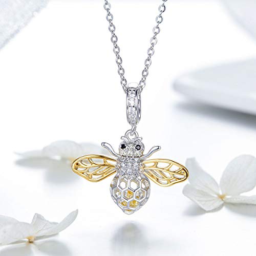 BAMOER Bee Charm Sterling Silver Charm Honey Bee Bracelet Necklace Lovely Lucky Charms Pendant Bee DIY Jewelry for Women