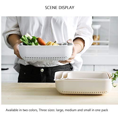 Colander-3 Set Strainers and Colanders for Kitchen Small Plastic Pasta Strainer Fruits Vegetable Noodle Pasta Food Drain Basket Space Saver Portable Drainer, Beige