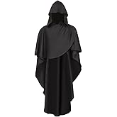 galeeup Medieval Knight Cloak Hooded Robe Costume Cape with Hood Black Red Halloween Cosplay Coat Men Women