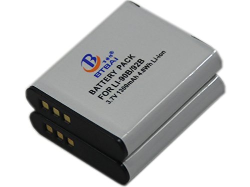 BTBAI 2x LI-90B Battery+Charger AC Dual for LI90B LI-92B LI92B SH-1 SH-50 SH-60 SH1 SH50 SH60 Tough TG-1 TG-2 TG-3 TG1 TG2 TG3 XZ-2 iHS SP-100 SP-100EE TG-4 TG4 Digital Camera Battery Charger k1a