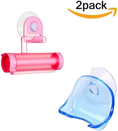 Razor Holder and Toothpaste Squeezer Rolling Tube Dispenser Sucker Hanging Holder and Plastic Super Suction Cup Bathroom 2PCS