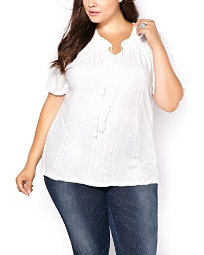 Penningtons Womens Plus Size Shaped Fit Embroidered T-Shirt Almost White 4X