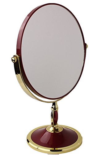 Double-Sided 8" Round Tabletop Vanity Makeup Mirror in 4 Colors by bogo Brands (Red) - Thumbnail 5