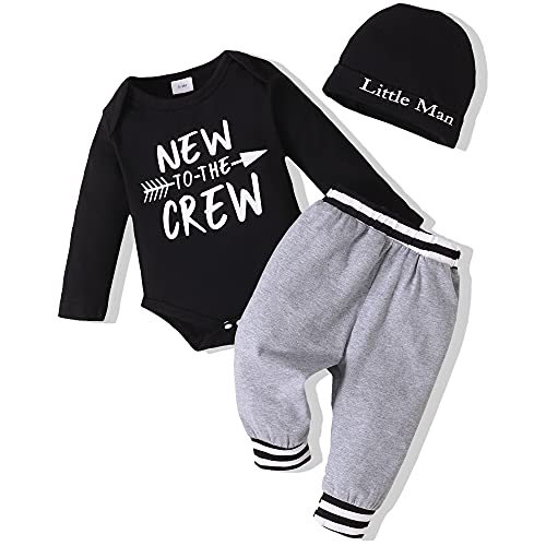 Renotemy Baby Boy Clothes Newborn Boy Outfits Set New to The Crew Outfits Baby Boy Clothes 0-3 Months Gray