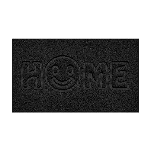 Nicoman Embossed Spaghetti Door Mat Dirt-Trapper Jet-Washable Doormat 70x43cm (Black, HOME SMILEY FACE Shape) - Use on Carpet ONLY