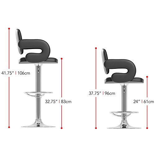Bar Stool, GentleShower Set of 2 PU Leather Swivel Pub Chair Adjustable Height Barstools with Armrest Hydraulic,Footrest for kitchen, home, bars, office etc Black