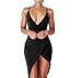 YS.DAMAI Women's Sexy Deep V Neck Sleeveless Spaghetti Strap Bodycon Wrap Dress Front Slit Bandage Midi Club Dress(Black,M)