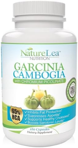 Extra Strength Pure Garcinia Cambogia Extract with Premium Quality 65% HCA - Most Potent All Natural Diet, Appetite Suppressant and Weight Loss Supplement - Plus Added Chromium Picolinate Benefits- 180 Veggie Capsules - 100% Money Back Guarantee By Naturelea