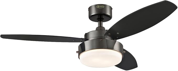 Westinghouse Lighting 78764 Alloy One Light 105 Cm Three Indoor Ceiling Fan Opal Frosted Glass Gun Metal Finish With Black Graphite Blades