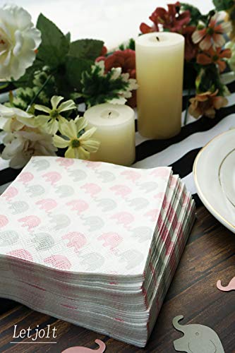 50 Baby Shower Napkins Elephant Napkins 3-Ply White Paper Cocktail Napkins for Girl Baby Shower Decoration Gender Reveal Party Supplies - Thumbnail 3