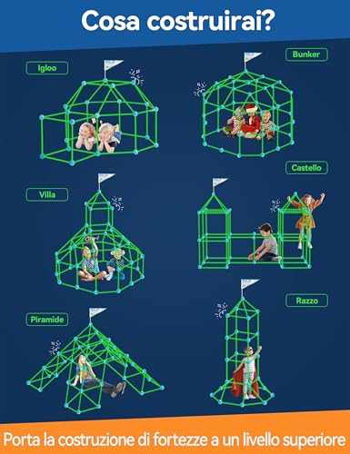 Besrey 144-Piece Fortress Building Kit for Children with Launch Game, Glow in the Dark, Castle and Tunnel Buildings, Play Tent Children 5+ Years, Creative Play, Child Gift