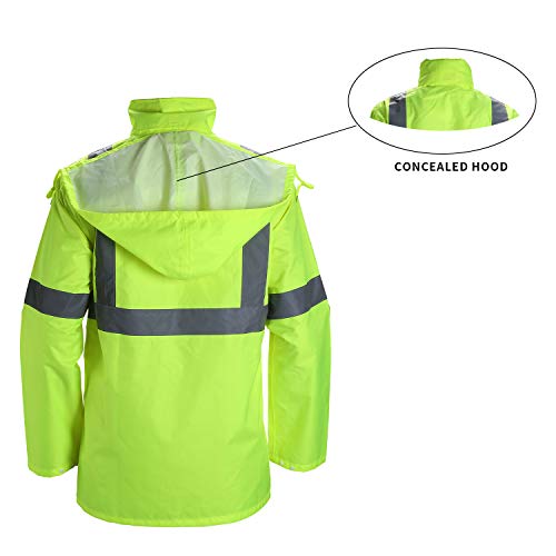 Vendace Class 3 High Visibility Rain Suit with Collapsible Hood Lime Reflective Safety Jacket & Trouser (2XL/3XL Yellow)