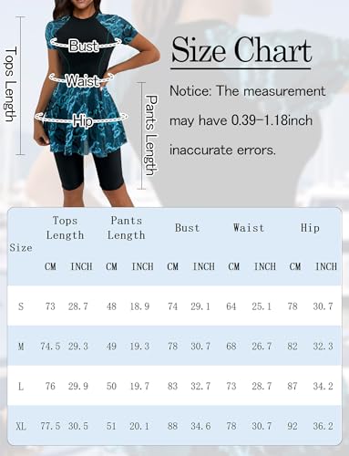 SEAUR Women 2Pcs Rash Guard Conservative Bathing Suits Printed Short Sleeve Swimsuits and Quick-Dry Shorts