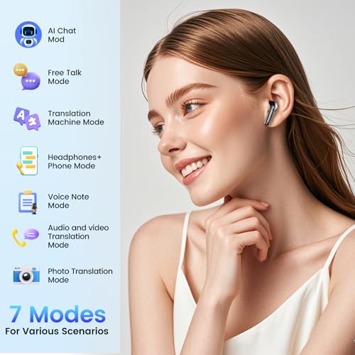AI Translator Headphones, 2026 Bluetooth 5.4 Headphones with Translator 164 Languages Headphones Translator Real Time with 7 Modes, ENC Noise Reduction 56H Runtime for Business Travel, Black