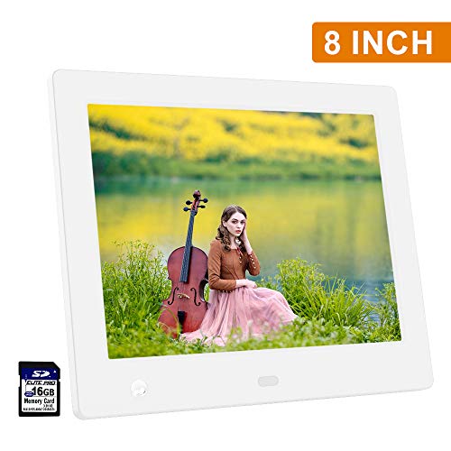 Ausemku Digital Photo Frame 8 inch 1024 x 768 IPS Screen Digital Picture Frame+16GB SD Card-Full HD Digital Photo & Video Frame with Motion Sensor, Slideshow, Calendar Function & USB/SD Card Slots