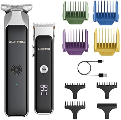 Kit tagliacapelli da uomo, senza fili, con 7 pettini, lunghezza regolabile, impostazioni a doppia velocità, ricarica USB e lame in ceramica, tagliacapelli e barba Duo per uomo