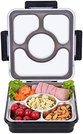 Leak Proof Stainless Steel Food Box Containers - Four Section Design Holds a Well-Balanced Variety of Foods - Eco-Friendly Bento Lunch Boxes - Dishwasher Safe And BPA-Free (Black)