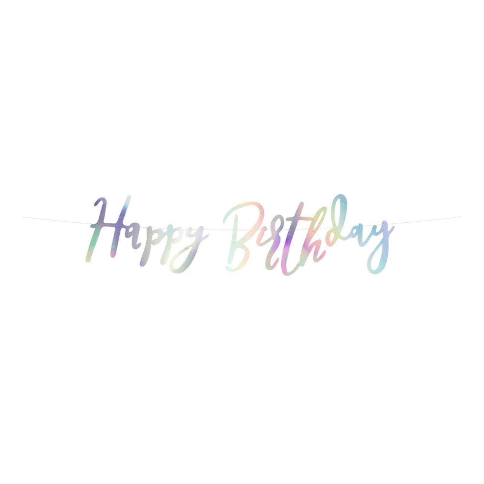 PartyDeco Happy Birthday Opalescent Paper Banner Size: 16.5 x 62 cm Decoration Birthday Party Backdrop Jubilee