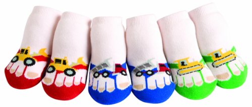 JazzyToes Infant and Baby Cotton Socks, Set of 3 Pairs (12-24M, Flip Flops - Constructive Toes)