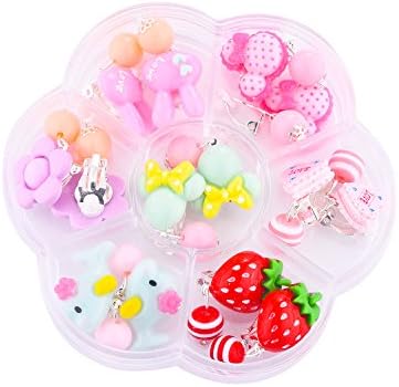 Clip on earrings for kids,7pc Kids Little Girl Clip-on Earrings Value Set Party Favor Birthday Gift Pretend Play Princess Jewelry Set