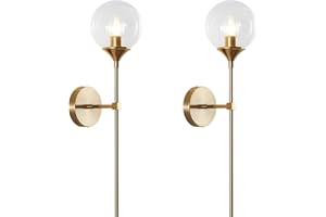 BOKT Clear Bubble Glass Globe Wall Mounted Sconce Light Set of 2 Modern Brass Gold Long Pole Wall Sconce Lighting Set of Two 