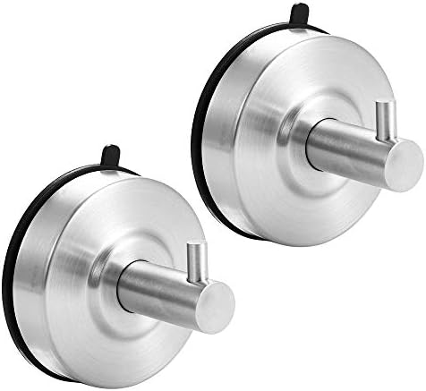 Vacuum Suction Hooks, 2 Pack of Heavy Duty Power Waterproof Rustproof Stainless Steel Stick Strong Bonding Power Vacuum Suckers Window Smooth Wall Shower Kitchen Bathroom Towel Hanging Hooks (Black-1)