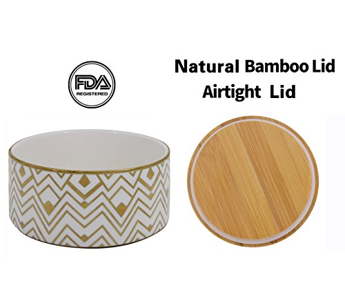 Decorative Canister Set 3 Kitchen Storage Jars, Airtight Bamboo Lids, Porcelain for Tea, Coffee, Sugar, Gift For Women - Thumbnail 4